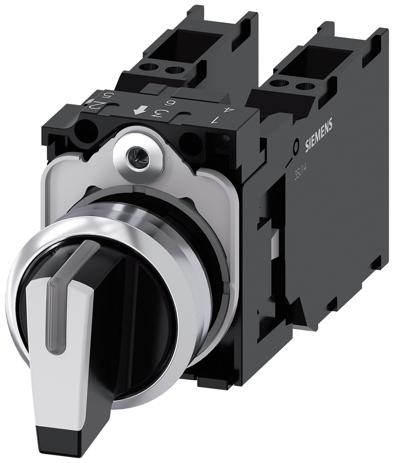 SIEMENS 3SU1150-2BL60-3LA0 Toggle switch, illuminable, 22 mm, round, metal, high gloss, white, 2x1 NO+1 NC