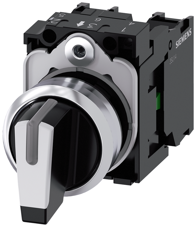 SIEMENS 3SU1150-2BM60-1NA0 Toggle switch, illuminable, 22 mm, round, metal, high gloss, white, 1 NO, 1 NO