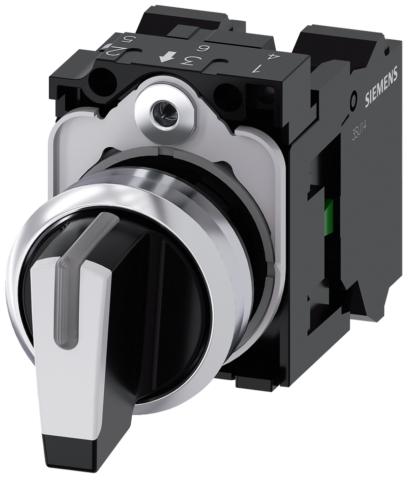 SIEMENS 3SU1150-2BM60-3NA0 Toggle switch, illuminable, 22 mm, round, metal, high gloss, white, 1 NO, 1 NO