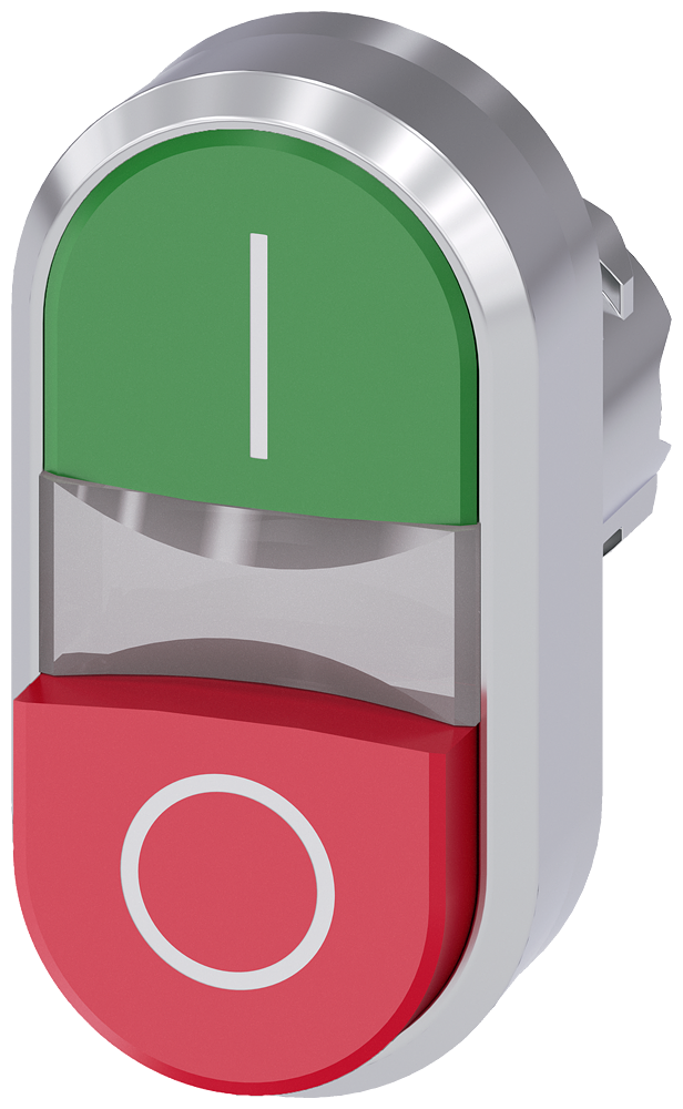 SIEMENS 3SU1050-3BB42-0AK0 Twin pushbutton, 22 mm, round, metal, high gloss, green: I, red: O