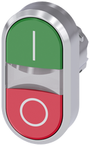 SIEMENS 3SU1050-3AB42-0AK0 Twin pushbutton, 22 mm, round, metal, high gloss, green: I, red: O