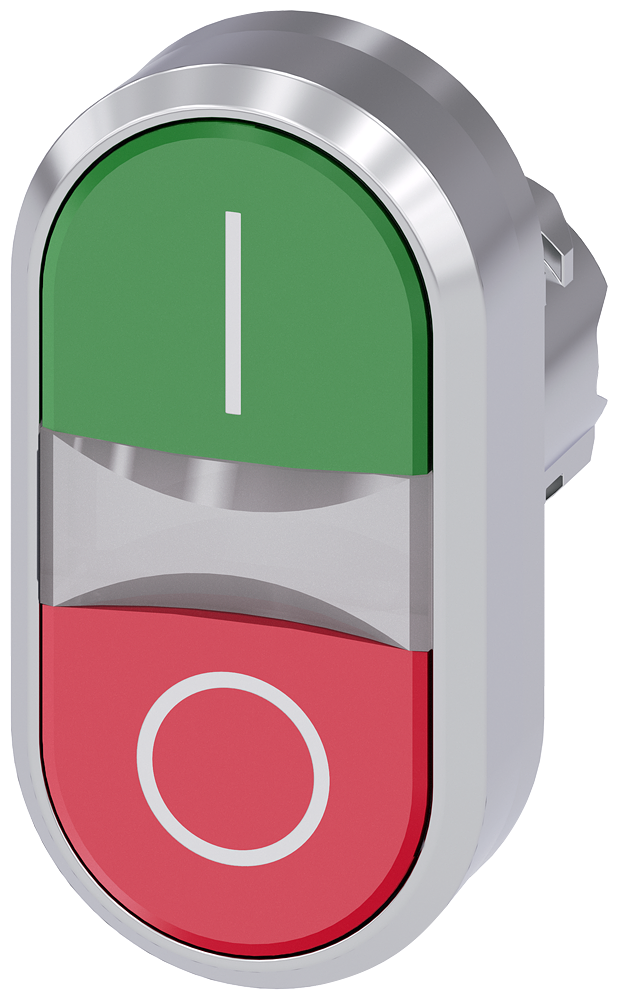 SIEMENS 3SU1050-3AB42-0AK0 Twin pushbutton, 22 mm, round, metal, high gloss, green: I, red: O