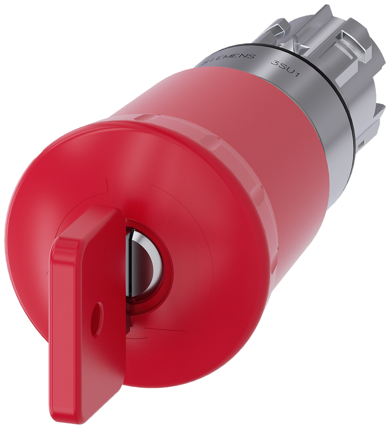SIEMENS 3SU1050-1HQ20-0AA0 Emergency stop mushroom pushbutton, 22 mm, round, metal, high gloss, red, with O.M.R. lock