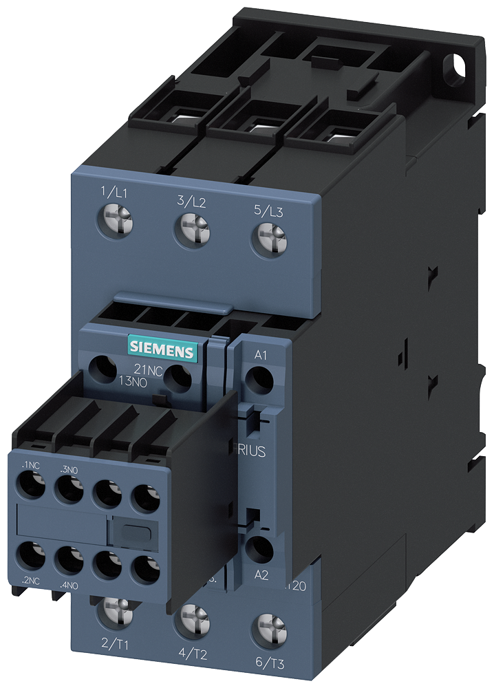 SIEMENS 3RT2036-1KB44 Coupling contactor, AC-3e, 50 A/22 kW/400 V, 3-pole, 24 V DC, 2 NO+2 NC, screw terminal