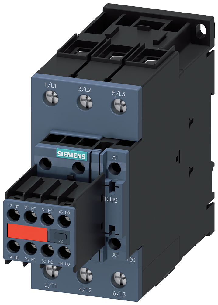 SIEMENS 3RT2036-1KB44-3MA0 Coupling contactor, AC-3e, 50 A/22 kW/400 V, 3-pole, 24 V DC, 2 NO+2 NC, screw terminal