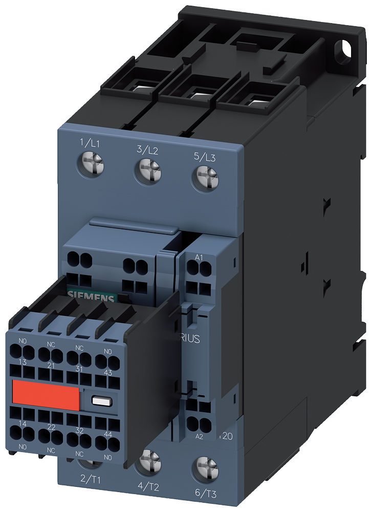 SIEMENS 3RT2036-3KB44-3MA0 Coupling contactor, AC-3e, 50 A/22 kW/400 V, 3-pole, 24 V DC, 2 NO+2 NC, screw terminal/spring-type terminal