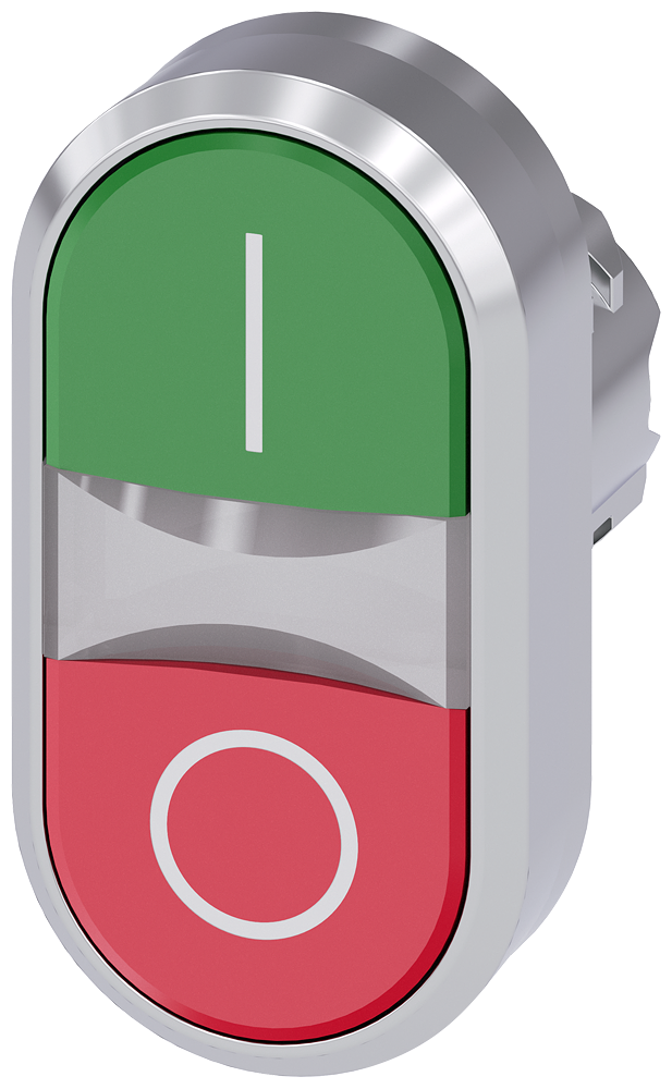 SIEMENS 3SU1051-3AB42-0AK0 Twin pushbutton, illuminated, 22 mm, round, metal, high gloss, green: I, red: O