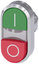 Siemens 3SU1051-3BB42-0AK0 Illuminated twin pushbutton, 22 mm, round, metal, shiny, green: I, red: O, pushbuttons, flat and raised