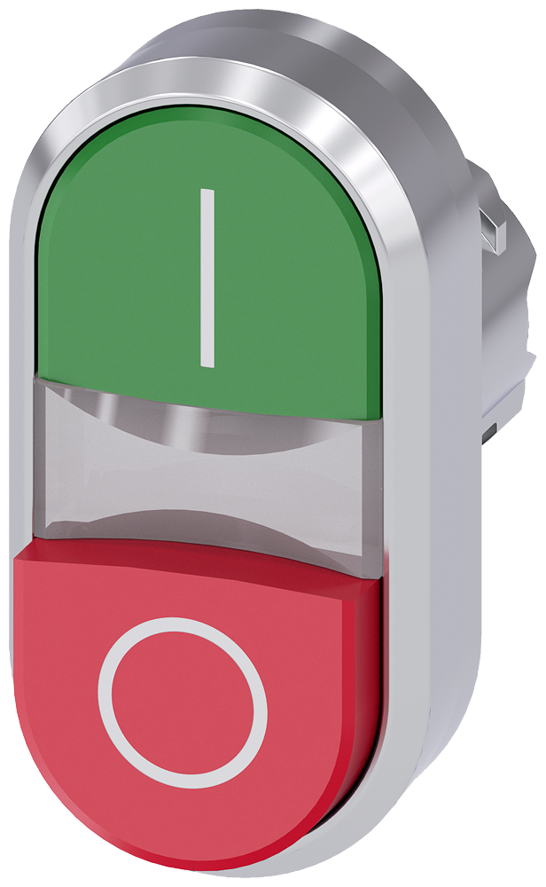 SIEMENS 3SU1051-3BB42-0AK0 Twin pushbutton, illuminated, 22 mm, round, metal, high gloss, green: I, red: O