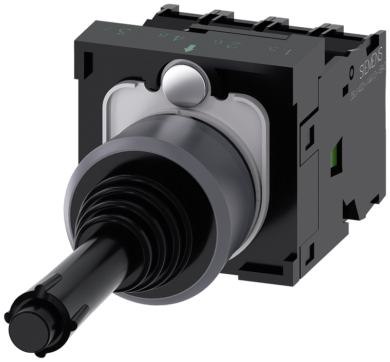 SIEMENS 3SU1130-7BE10-1QA0 Coordinate switch, 22 mm, round, metal front ring, black, latching, 1 NO, 1 NO, 1 NO, 1 NO