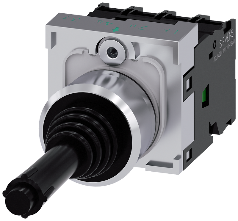 SIEMENS 3SU1150-7BF88-1QA0 Coordinate switch, 22 mm, round, metal, high gloss, black, 1 NO, 1 NO, 1 NO, 1 NO