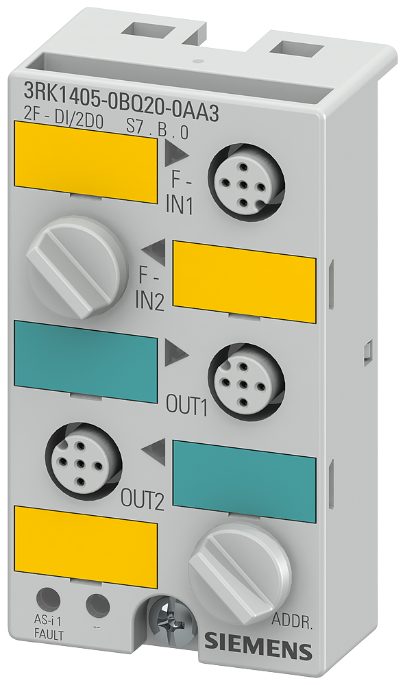 SIEMENS 3RK1405-0BQ20-0AA3 ASIsafe compact module K45F, IP67, digital, 2 F-DI/2 DQ, 2x safe input Cat. 1/2