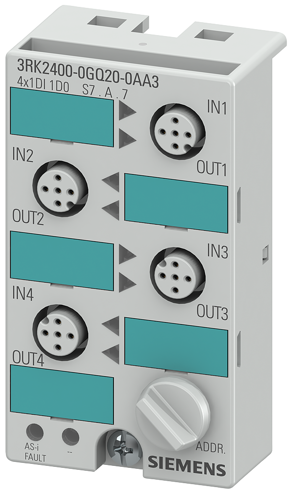 SIEMENS 3RK2400-0GQ20-0AA3 AS-i compact module K45, A/B slave (Spec. 3.0), IP67 digital, 4X (1 DI/1 DQ)