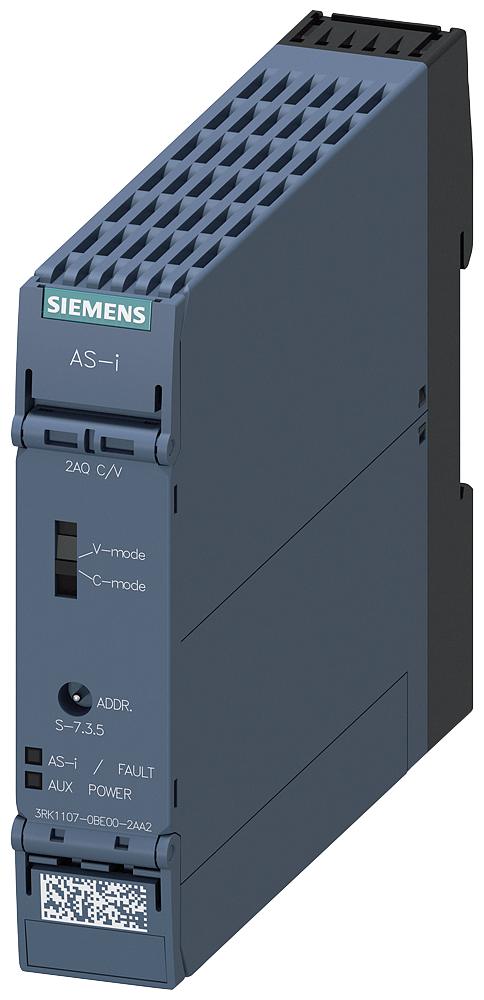 SIEMENS 3RK1107-0BE00-2AA2 AS-i SlimLine Compact module SC22.5, IP20, 2 AQ-C/V screw terminals 4 x analog output