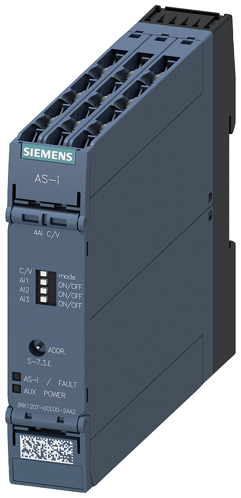 SIEMENS 3RK1207-0CE00-2AA2 AS-i SlimLine Compact module SC22.5, IP20, 4 AI-C/V screw terminals 4x analog input