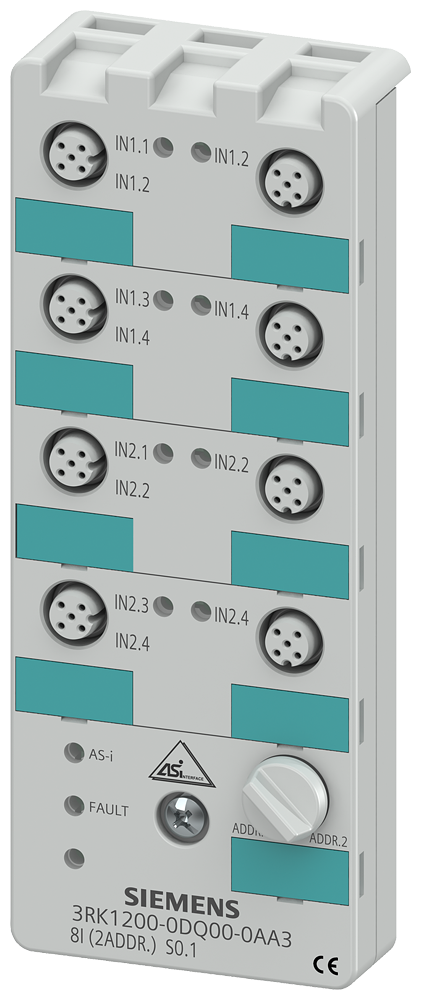 SIEMENS 3RK1200-0DQ00-0AA3 AS-i compact module K60, digital, 8 I, IP67, 8x1 input, max. 200 mA