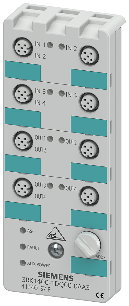 SIEMENS 3RK1400-1DQ00-0AA3 AS-i compact module K60, digital, 4 I/4 O, IP67, 4x1 input, max. 200 mA
