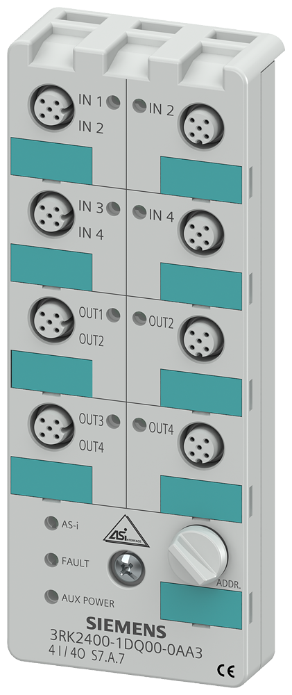SIEMENS 3RK2400-1DQ00-0AA3 AS-i compact module K60, IP67, A/B slave (SPEC 3.0), digital, 4 DI/4 DQ, 4x input