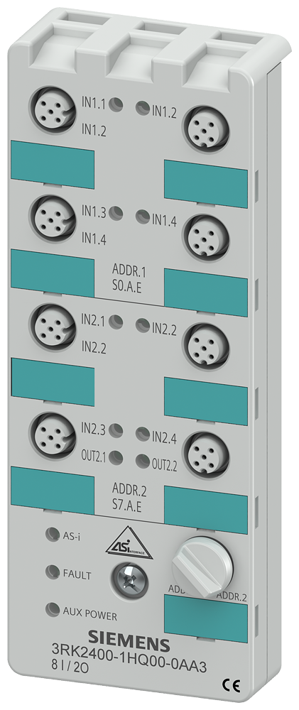 SIEMENS 3RK2400-1HQ00-0AA3 AS-i compact module K60, A/B slave, digital, 8 I/2 O, IP67, 3x2 I/2x1 I/1 O