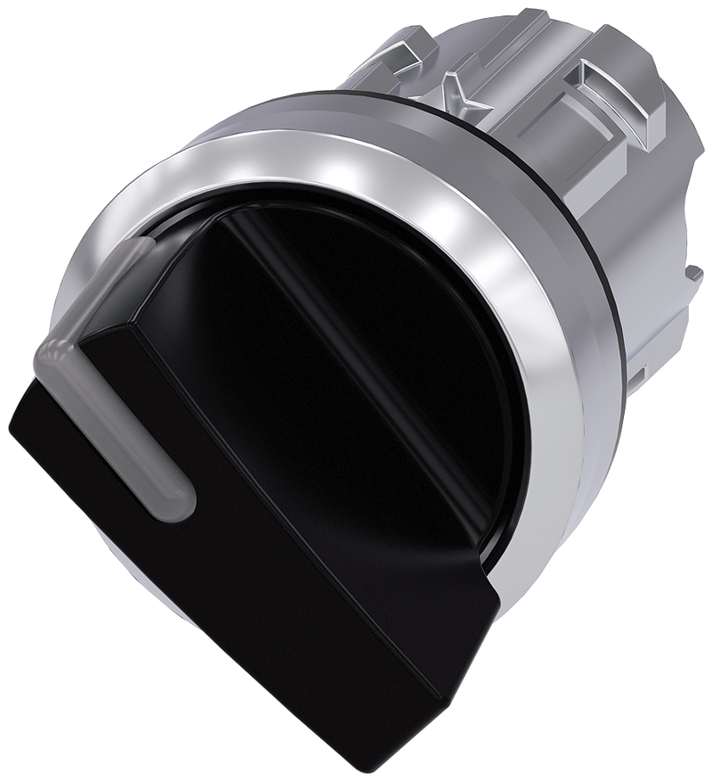 Siemens 3SU1052-2BC10-0AA0 Illuminable selector switch, 22 mm, round, metal shiny, black, Selector switch short, 2 switch positions O<I, momentary contact type, Actuating angle 45?, 10:30h/12h