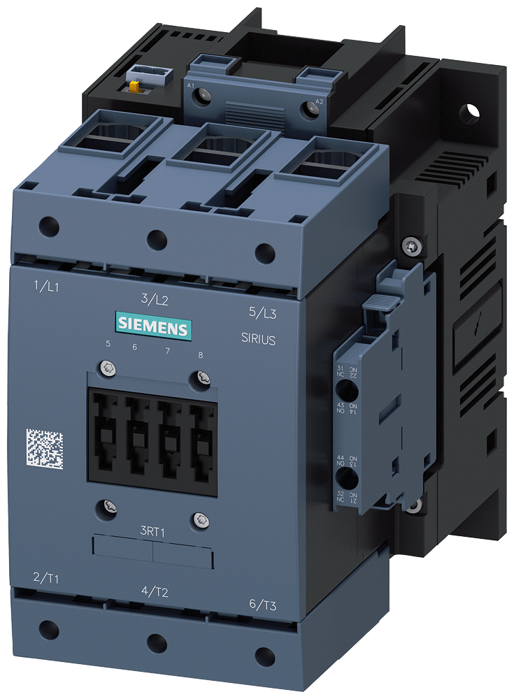 SIEMENS 3RT1054-1NB36 Contactor, AC-3e, 115 A/55 kW/400 V, 3-pole, 21-27.3 V AC/DC, PLC-IN optional, 2 NO+2 NC, box terminal/screw terminal