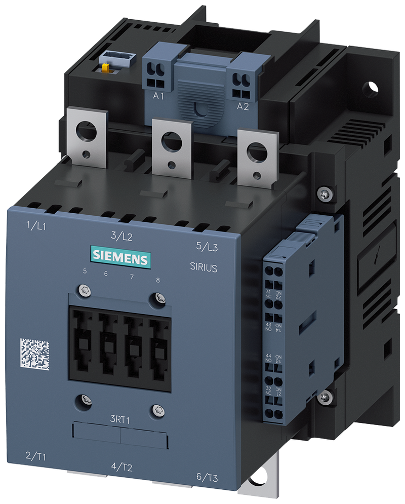 SIEMENS 3RT1054-2NB36 Contactor, AC-3e, 115 A/55 kW/400 V, 3-pole, 21-27.3 V AC/DC, PLC-IN optional, 2 NO+2 NC, connection bar/spring-type terminal