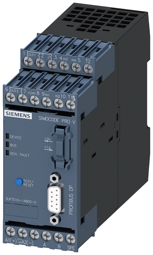 SIEMENS 3UF7010-1AB00-0 Basic unit 2 SIMOCODE pro V, PROFIBUS DP interface 12 Mbit/s, RS 485, 4 I/3 Q