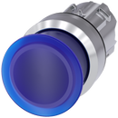 Siemens 3SU1051-1AD50-0AA0 Illuminated mushroom pushbutton, 22 mm, round, metal, shiny, blue, 30 mm, momentary contact type
