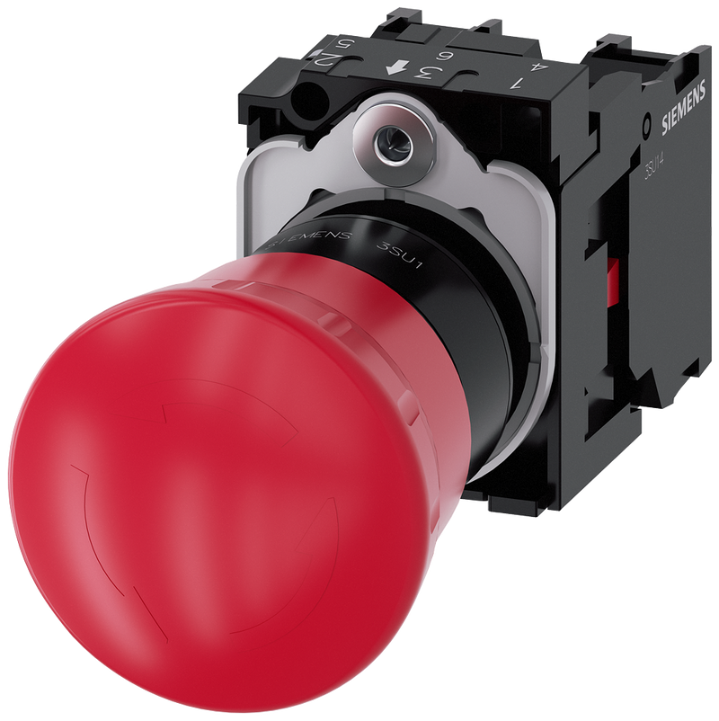 SIEMENS 3SU1100-1HB20-1PA0 Emergency stop mushroom pushbutton, 22 mm, round, plastic, red, 1 NC, 1 NC