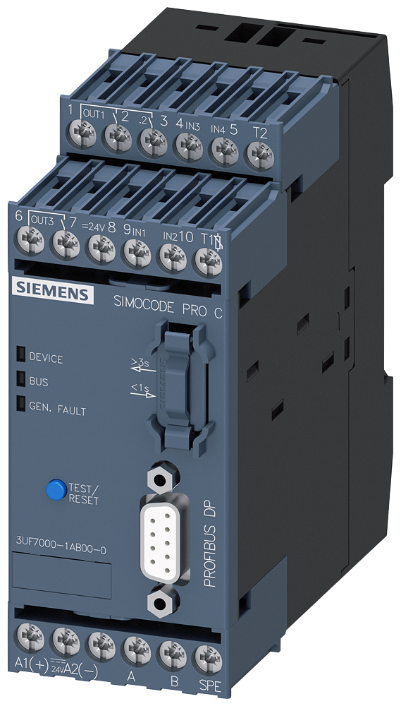 SIEMENS 3UF7000-1AB00-0 Basic unit 1 SIMOCODE pro C, PROFIBUS DP interface 12 Mbit/s, RS 485, 4 I/3 Q