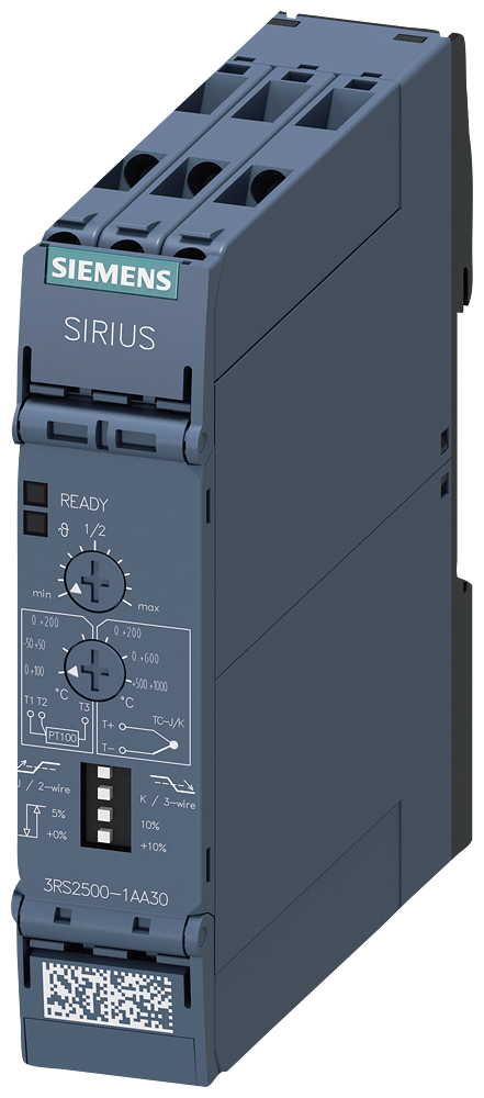 SIEMENS 3RS2500-1AA30 Temperature relay, Pt100, thermocoupl. J, K, 24 V AC/DC, 1 CO, screw terminal