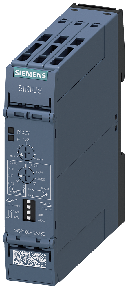 SIEMENS 3RS2500-2AA30 Temperature relay, Pt100, thermocoupl. J, K, 24 V AC/DC, 1 CO, spring-type terminal