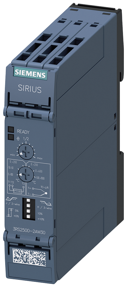 SIEMENS 3RS2500-2AW30 Temperature relay, Pt100, thermocoupl. J, K, 24-240 V AC/DC, 1 CO, spring-type terminal