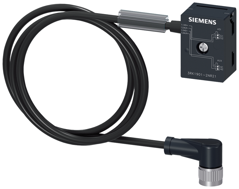 SIEMENS 3RK1901-2NR21 AS-Interface M12 branch U_ASI and Uaux, 1 m, M12 cable socket IP67/68/69K, max. 4 A