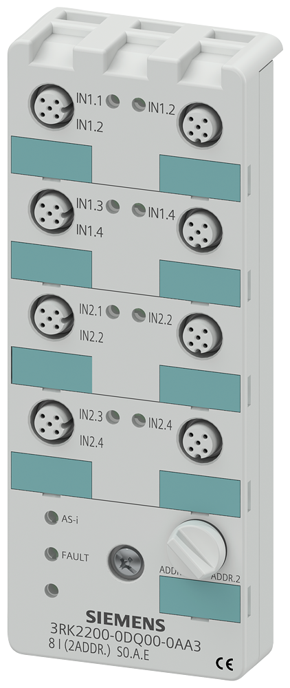 SIEMENS 3RK2200-0DQ00-0AA3 AS-i compact module K60, A/B slave, digital, 8I, IP67, 8x1 input 8xM12 socket