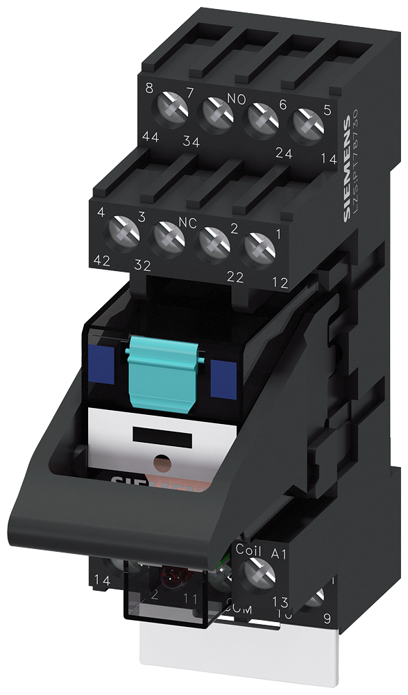 SIEMENS LZS:PT5A5L24 Plug-in relay complete unit 24 V DC, 4 change-over contacts LED module red standard plug-in base