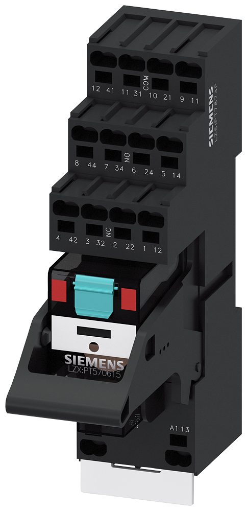 SIEMENS LZS:PT5D5T30 Plug-in relay complete unit 230 V AC, 4 change-over contacts LED module red base