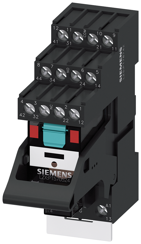 SIEMENS LZS:PT5B5S15 Plug-in relay complete unit 115 V AC, 4 change-over contacts LED module red base