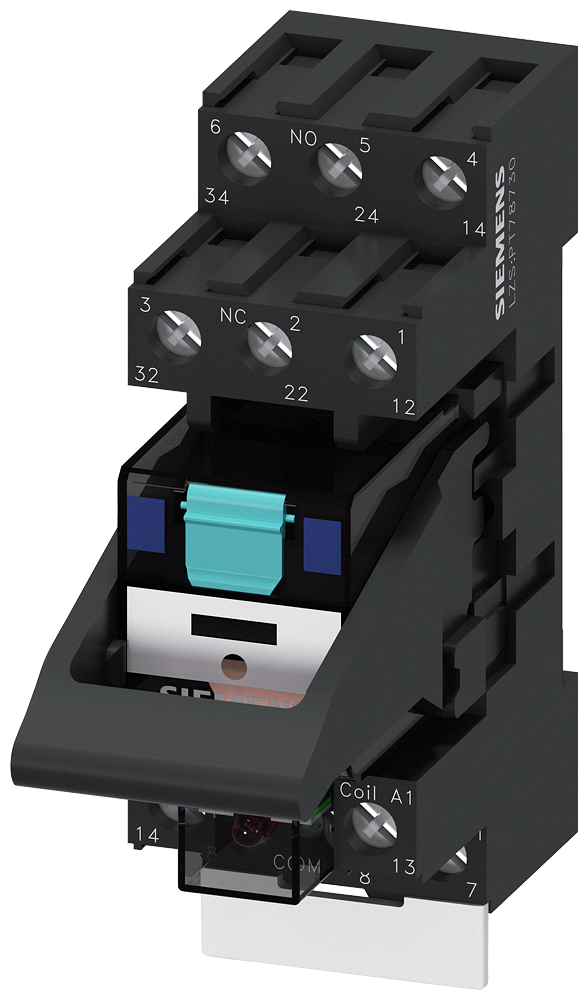 SIEMENS LZS:PT3A5L24 Plug-in relay complete unit 24 V DC, 3 change-over contacts LED module red standard plug-in base