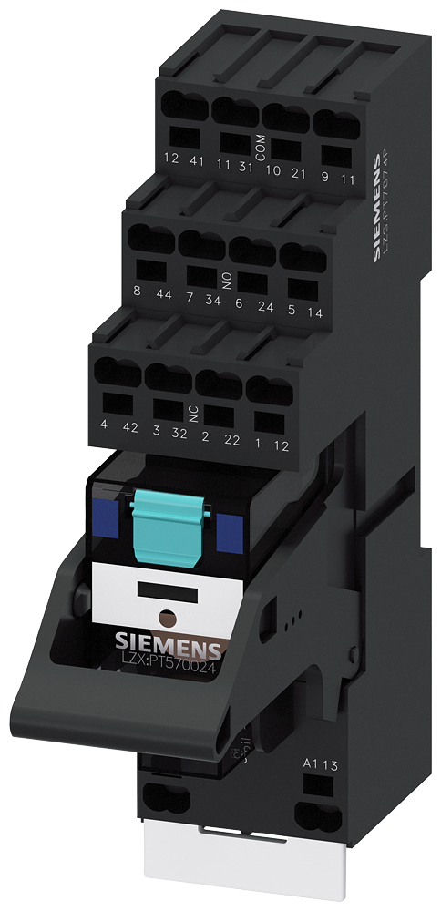 SIEMENS LZS:PT5D5L24 Plug-in relay complete unit 24 V DC, 4 change-over contacts LED module red base