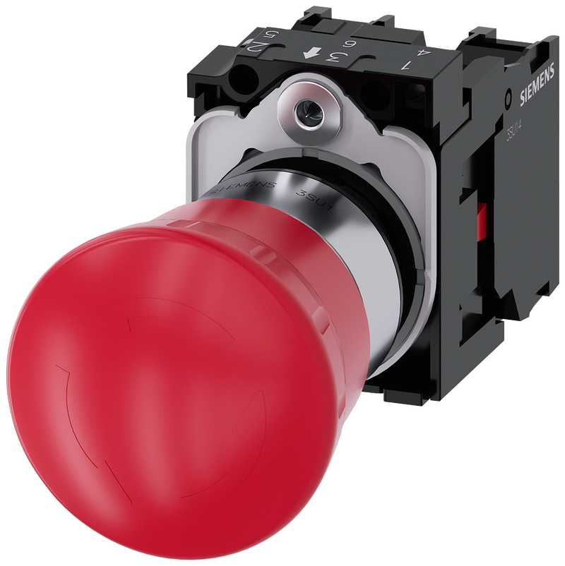 SIEMENS 3SU1150-1HB20-1PA0 Emergency stop mushroom pushbutton, 22 mm, round, metal, high gloss, red, 1 NC, 1 NC