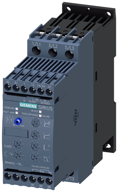 Siemens 3RW4024-1BB14 SIRIUS soft starter S0 12.5 A, 5.5 kW/400 V, 40 ?C 200-480 V AC, 110-230 V AC/DC Screw terminals