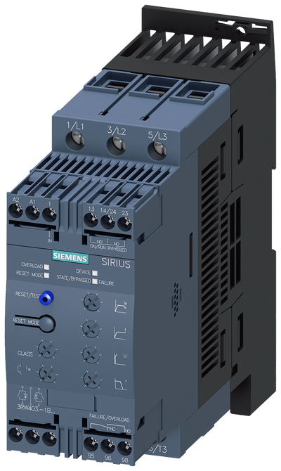 Siemens 3RW4037-1BB04 SIRIUS soft starter S2 63 A, 30 kW/400 V, 40 ?C 200-480 V AC, 24 V AC/DC Screw terminals