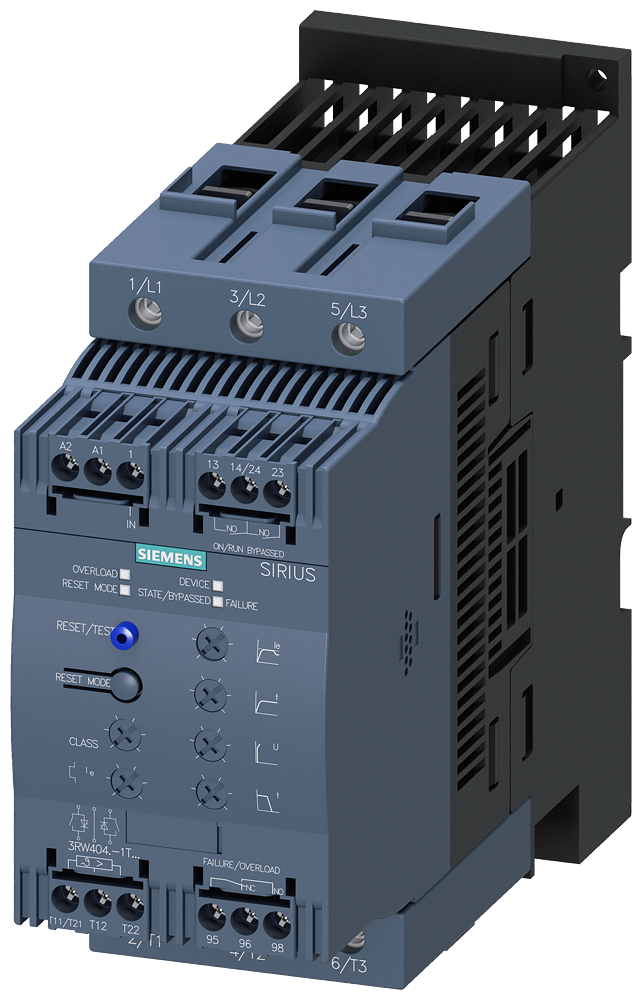 Siemens 3RW4047-1TB05 SIRIUS soft starter S3 106 A, 75 kW/500 V, 40 ?C 400-600 V AC, 24 V AC/DC Screw terminals Thermistor motor protection