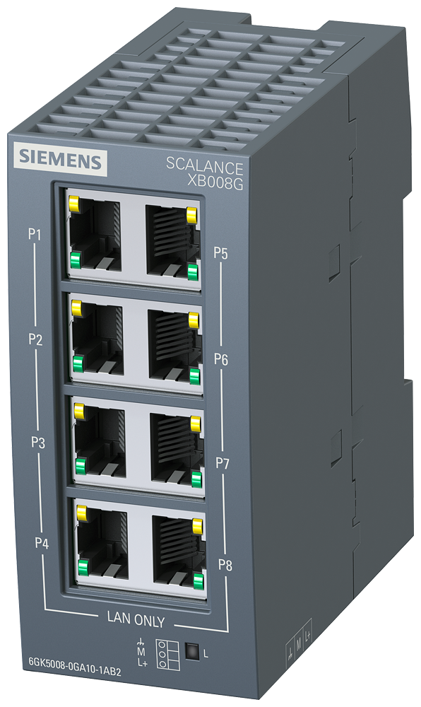 SIEMENS 6GK5008-0GA10-1AB2 SCALANCE XB008G, unmanaged switch, 8x RJ45, Gigabit-capable