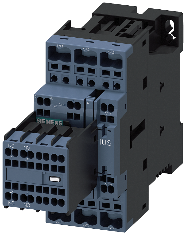 SIEMENS 3RT2023-2BB44 Contactor, AC-3e, 9 A/4 kW/400 V, 3-pole, 24 V DC, 2 NO+2 NC, spring-type terminal