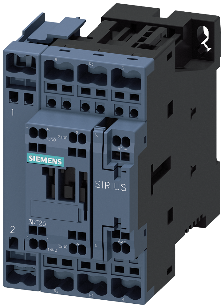 SIEMENS 3RT2526-2NF30 Contactor, AC-3, 25 A/11 kW/400 V, 2 NO + 2 NC, 95-130 V AC/DC, 4-pole, spring-loaded terminals, 1 NO + 1 NC