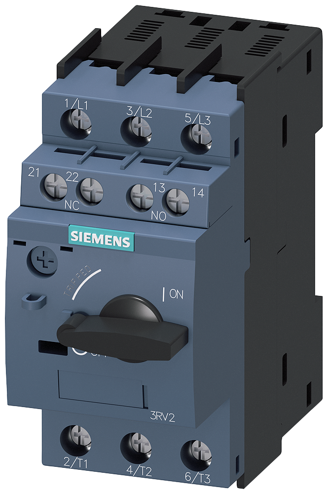 Siemens 3RV2011-1GA15 Circuit breaker size S00 for motor protection, CLASS 10 A-release 4.5...6.3 A N-release 82 A screw terminal Standard switching capacity with transverse auxiliary switches 1 NO+1 NC