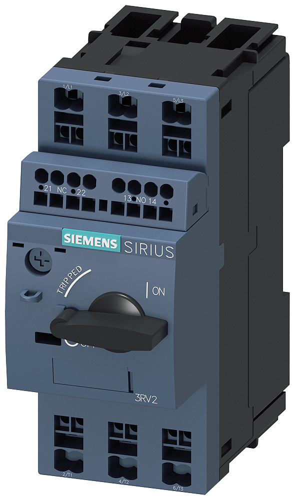 Siemens 3RV2011-1EA25 Circuit breaker size S00 for motor protection, CLASS 10 A-release 2.8...4 A N release 52 A Spring-type terminal Standard switching capacity with transverse auxiliary switches 1 NO+1 NC