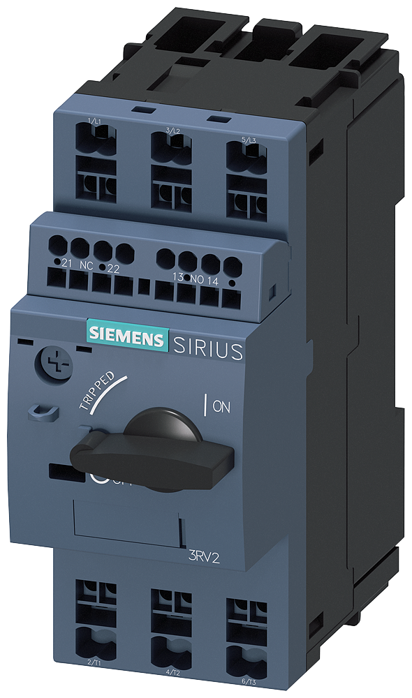 Siemens 3RV2011-1HA25 Circuit breaker size S00 for motor protection, CLASS 10 A-release 5.5...8 A N-release 104 A Spring-type terminal Standard switching capacity with transverse auxiliary switches 1 NO+1 NC